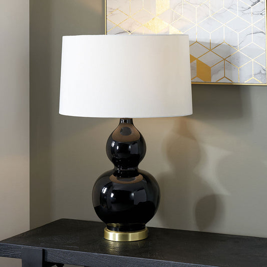 Modern Black Ceramic Table Lamp – Double Gourd Base & White Shade  