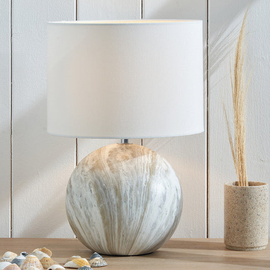 Elegant Grey Stone Ceramic Lamp with Fabric Shade – Natural & Contemporary Design - 
