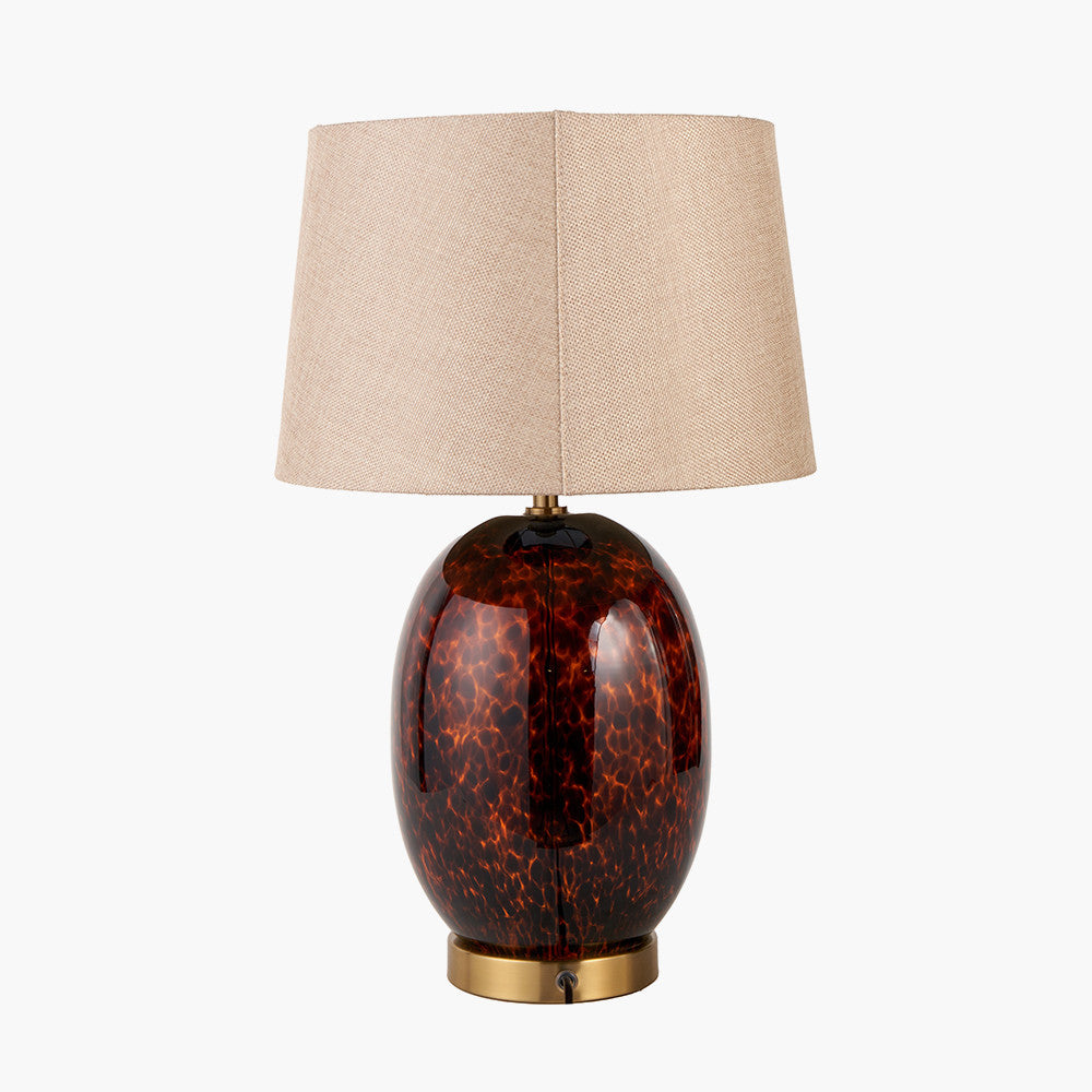 Sophisticated Tortoiseshell Glass Lamp with Fabric Shade – Elegant & Contemporary  