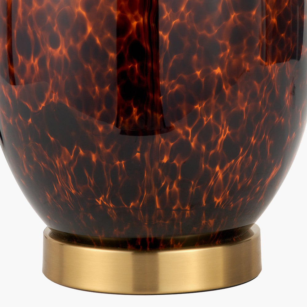 Glass Tortoiseshell Table  Lamp with Fabric Shade – Elegant & Contemporary - 52cm