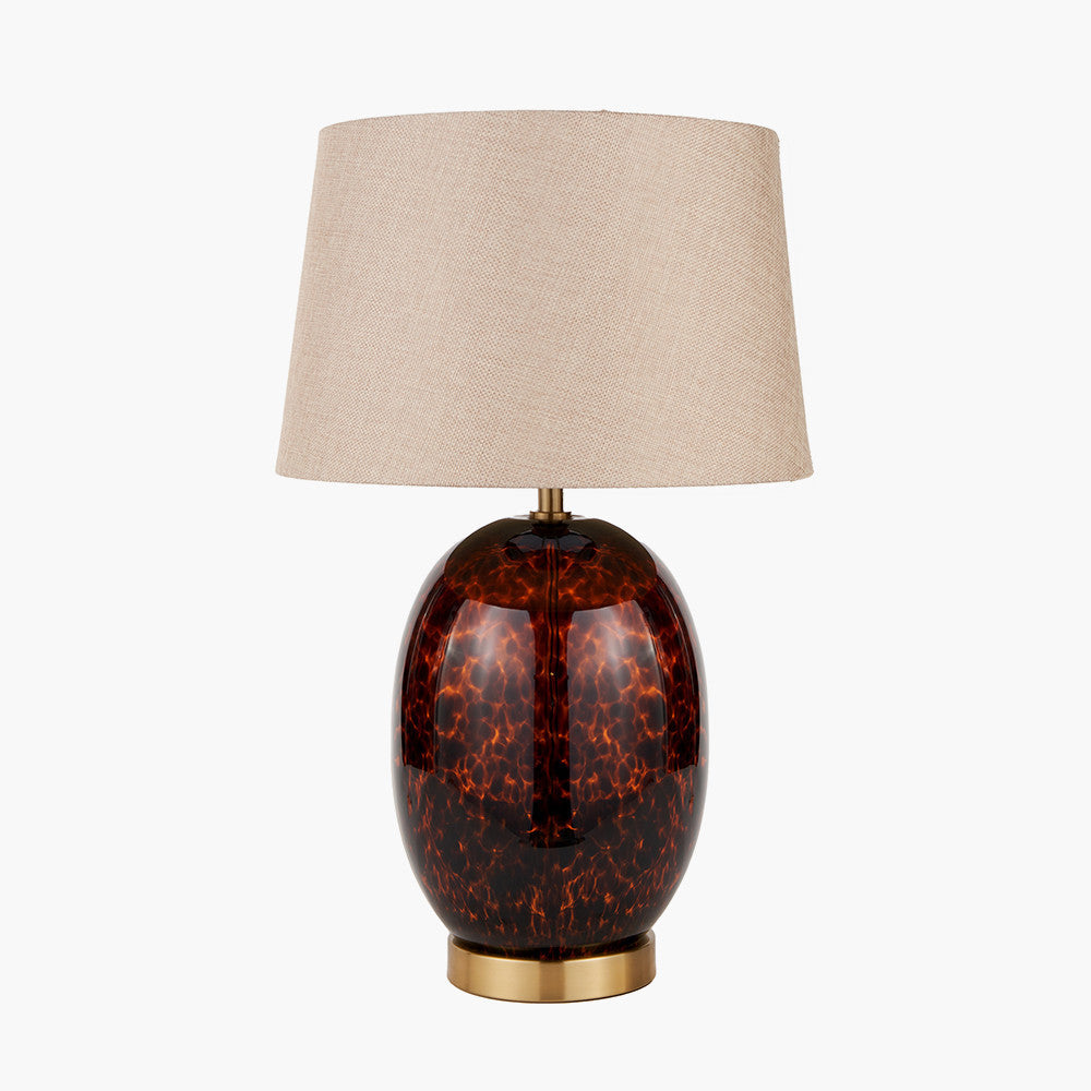 Glass Tortoiseshell Table  Lamp with Fabric Shade – Elegant & Contemporary - 52cm