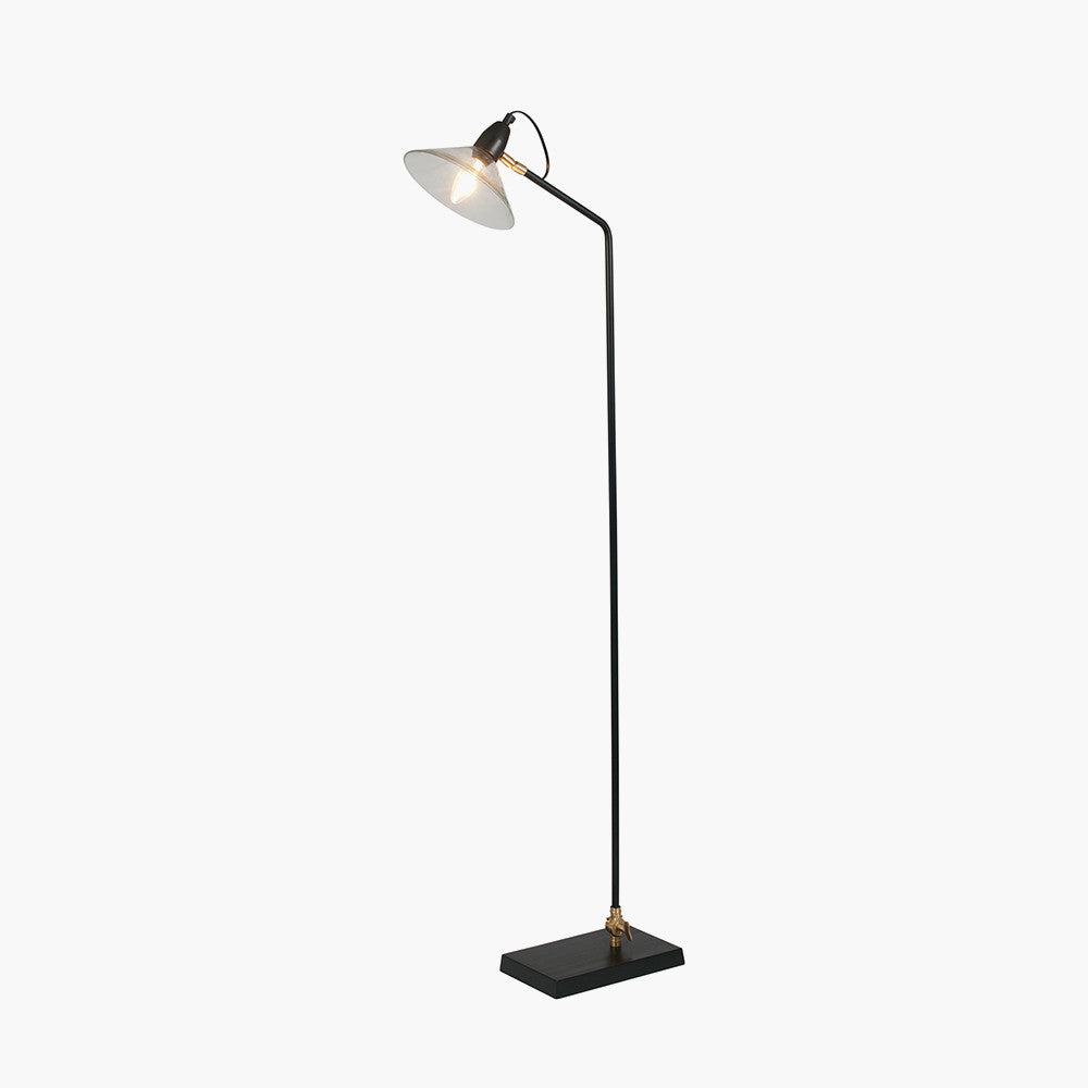 Industrial Black Floor Lamp – Metal Frame with Glass Shade