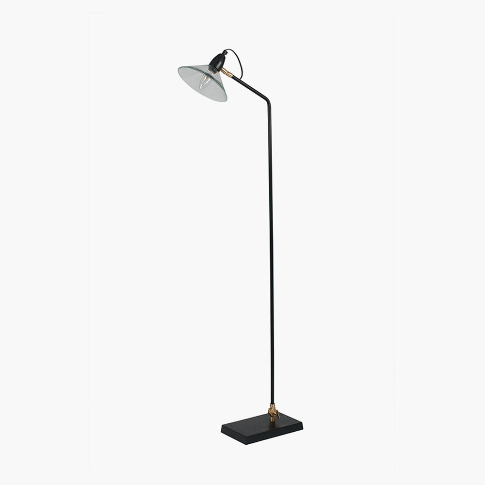 Industrial Black Floor Lamp – Metal Frame with Glass Shade  