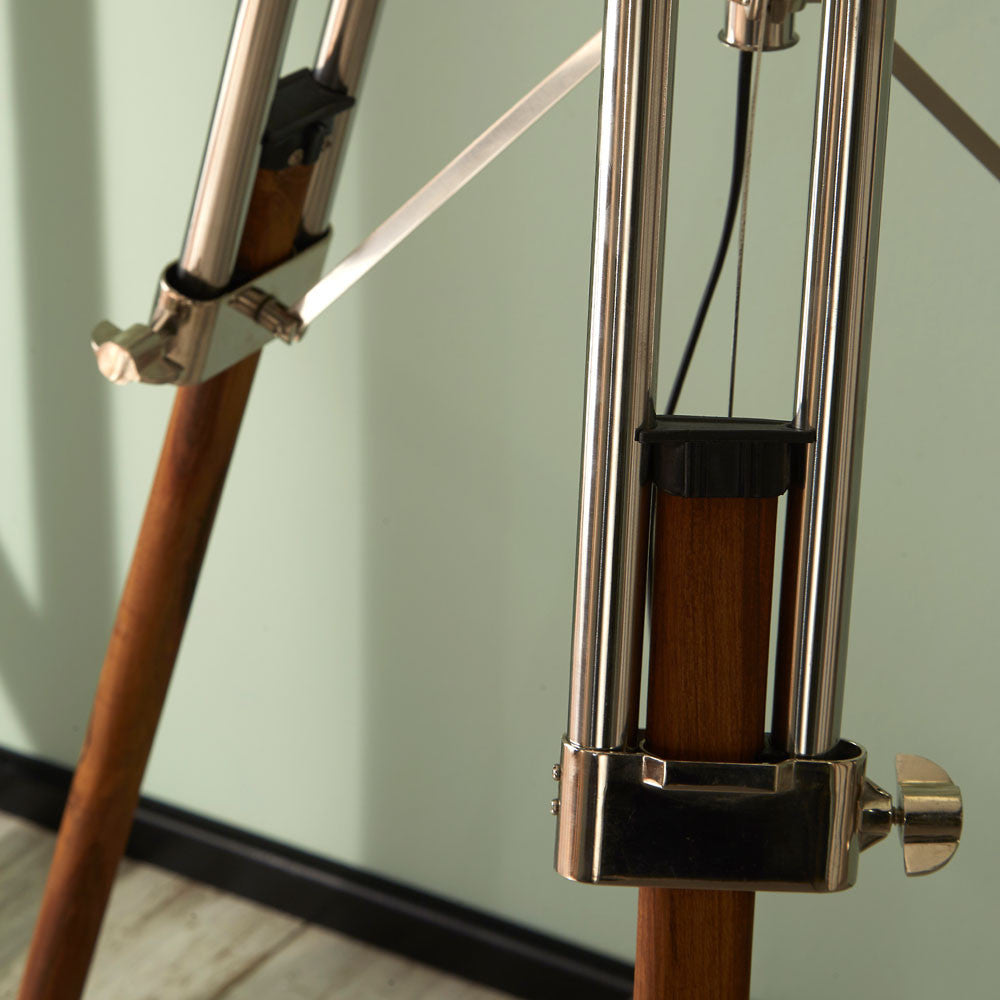 Vintage Tripod Floor Lamp – Wood & Nickel Finish