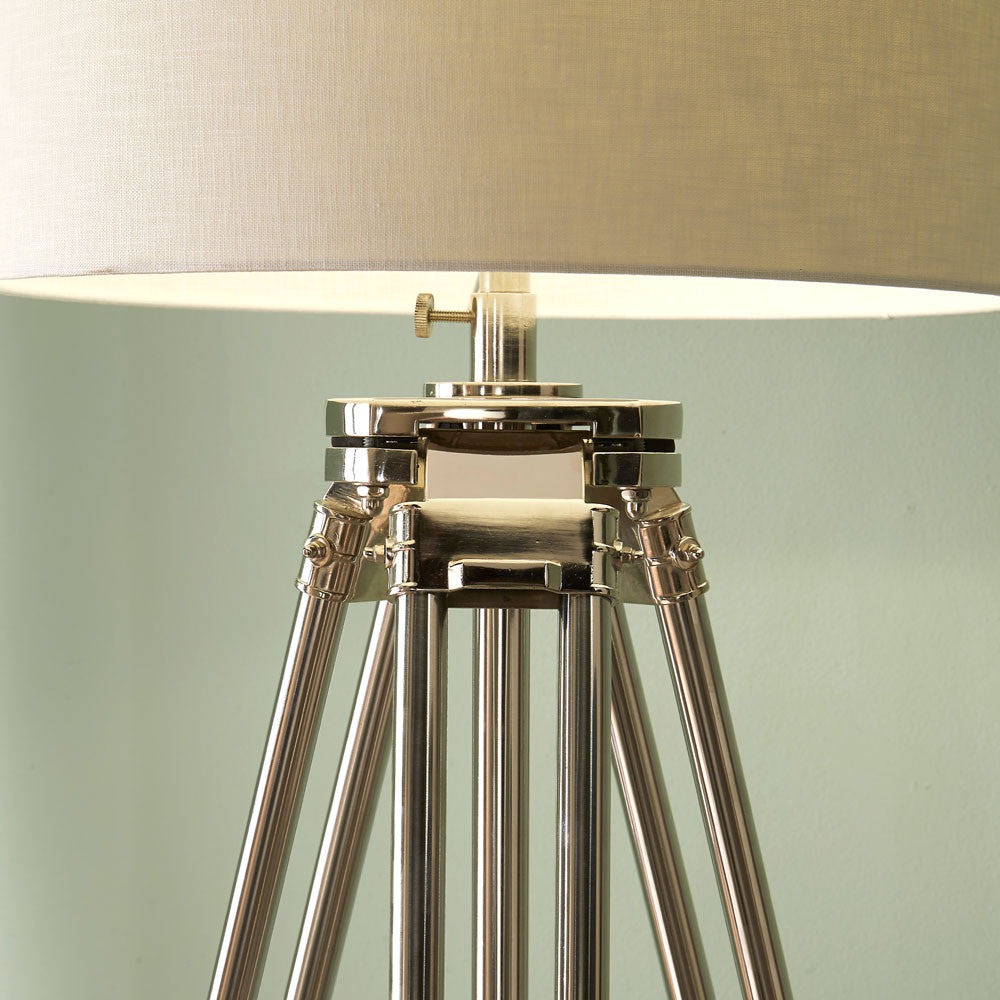 Vintage Tripod Floor Lamp – Wood & Nickel Finish
