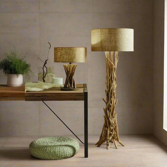 Rustic Natural Wood Floor Lamp – Organic Driftwood Design  