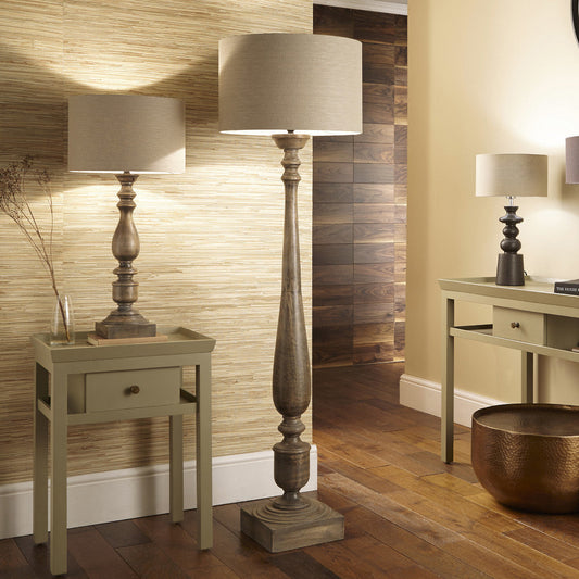 Rustic Grey Wash Wooden Floor Lamp Base – Elegant Mango Wood Design  