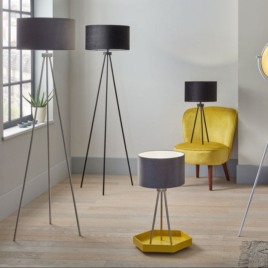 Chic Brushed Silver Tripod Floor Lamp – Modern Metal Design  