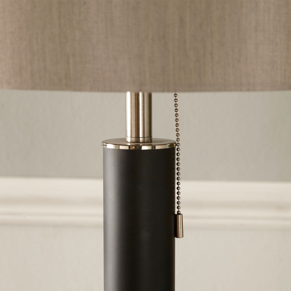 Modern Black & Silver Floor Lamp – Sleek Metal Design with Neutral Shade  