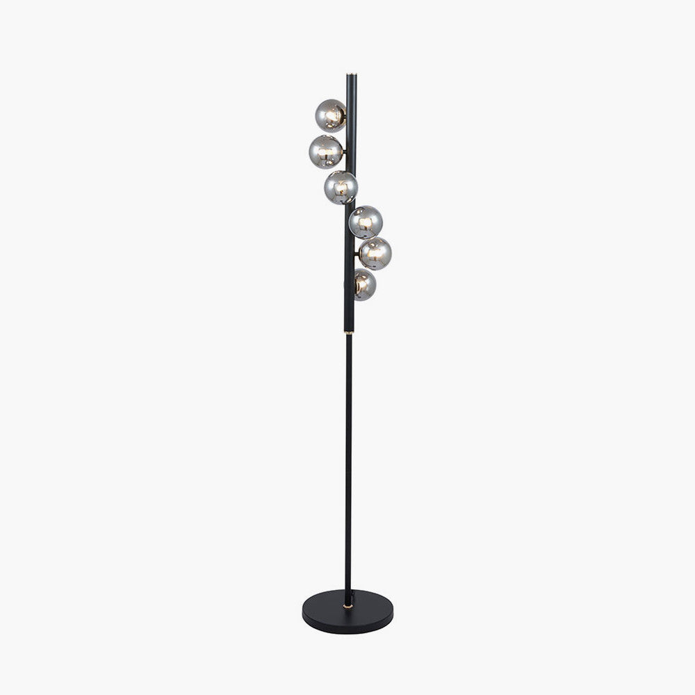 Contemporary Black Floor Lamp – Smoke Glass Globe Shades & LED Compatible