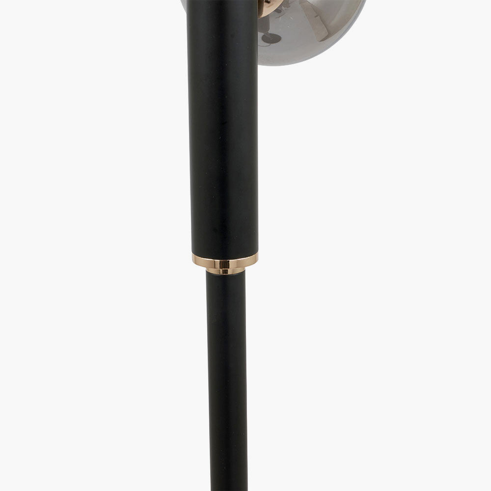 Contemporary Black Floor Lamp – Smoke Glass Globe Shades & LED Compatible