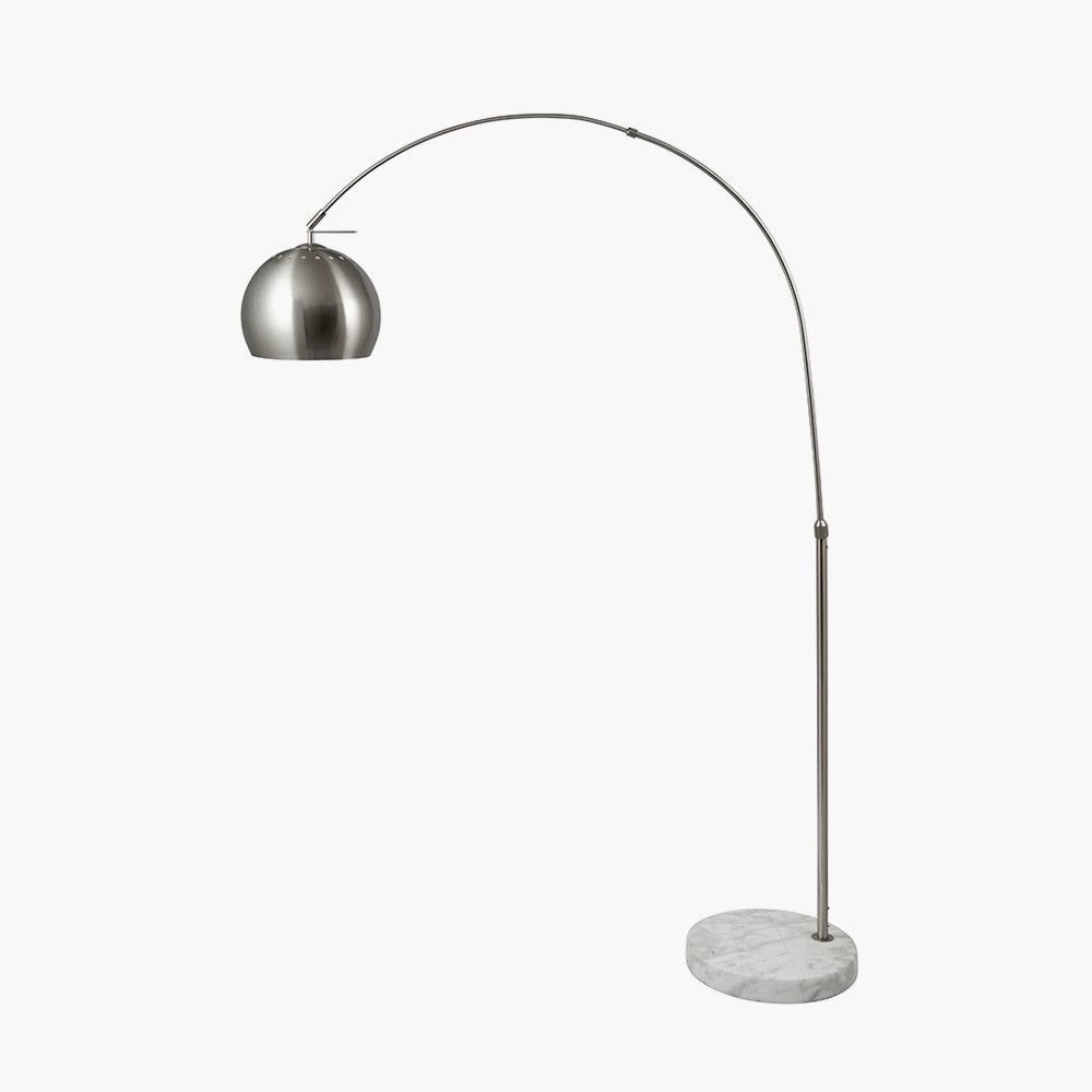 Modern Brushed Silver Floor Lamp – Arched Design with Marble Base