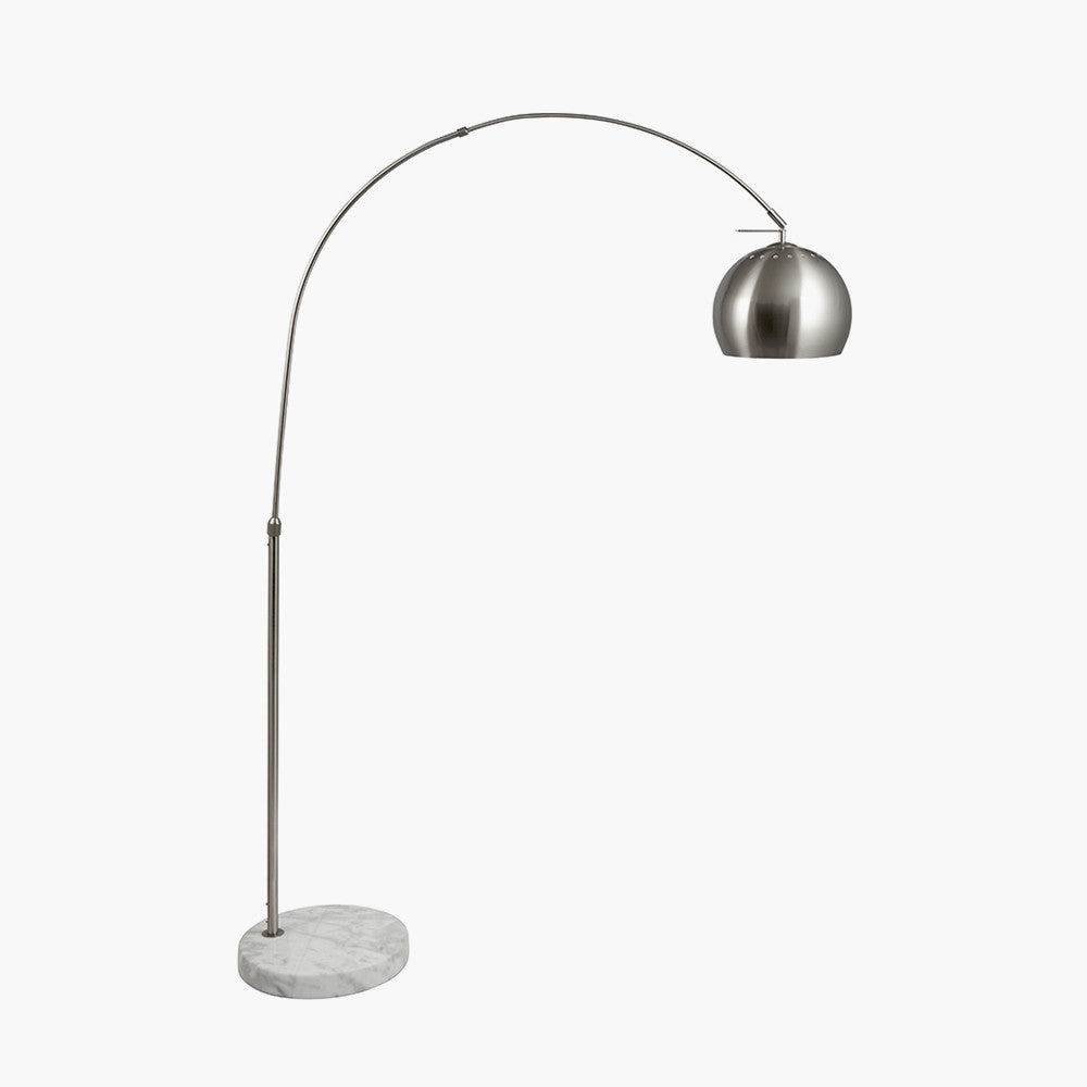 Modern Brushed Silver Floor Lamp – Arched Design with Marble Base  