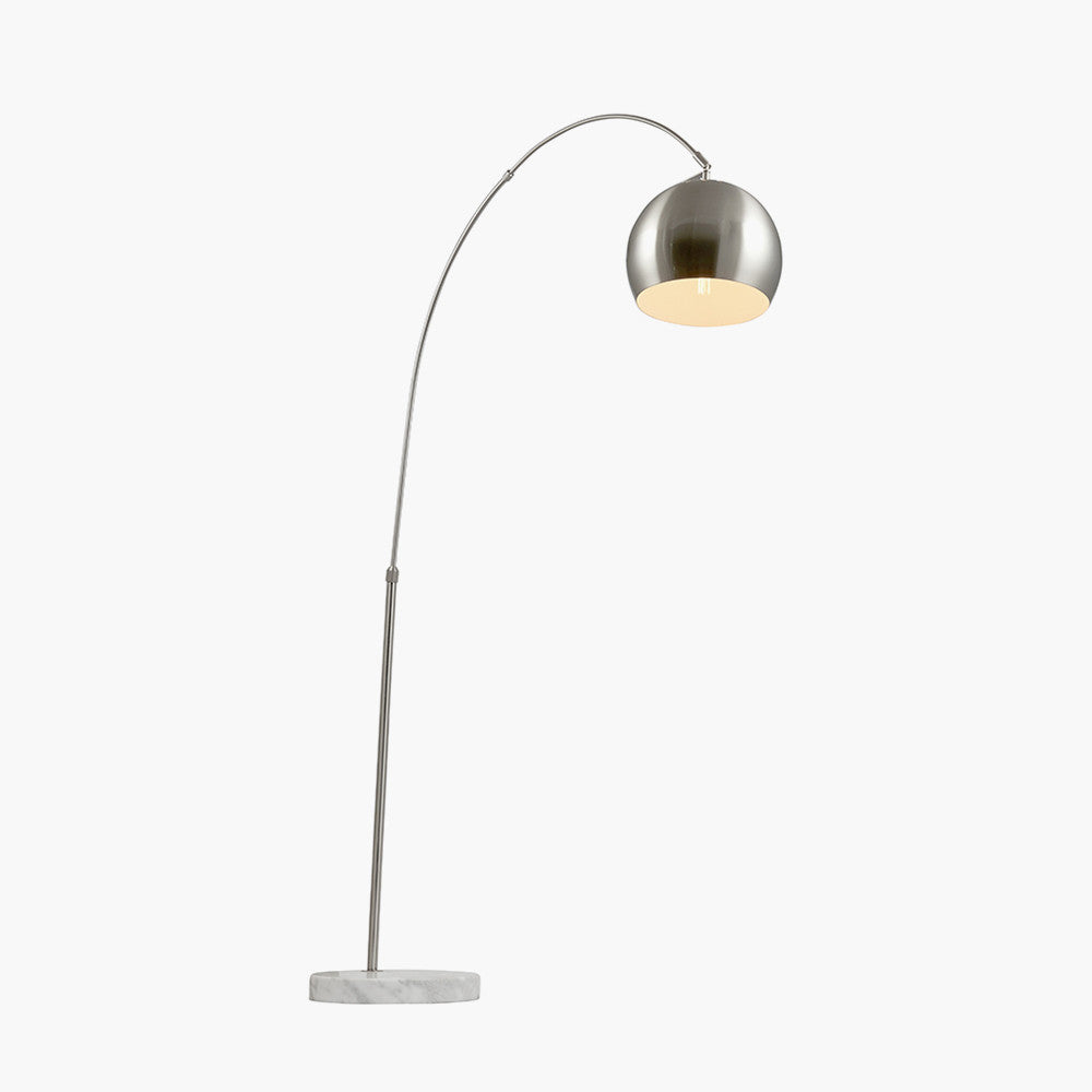 Modern Brushed Silver Floor Lamp – Arched Design with Marble Base