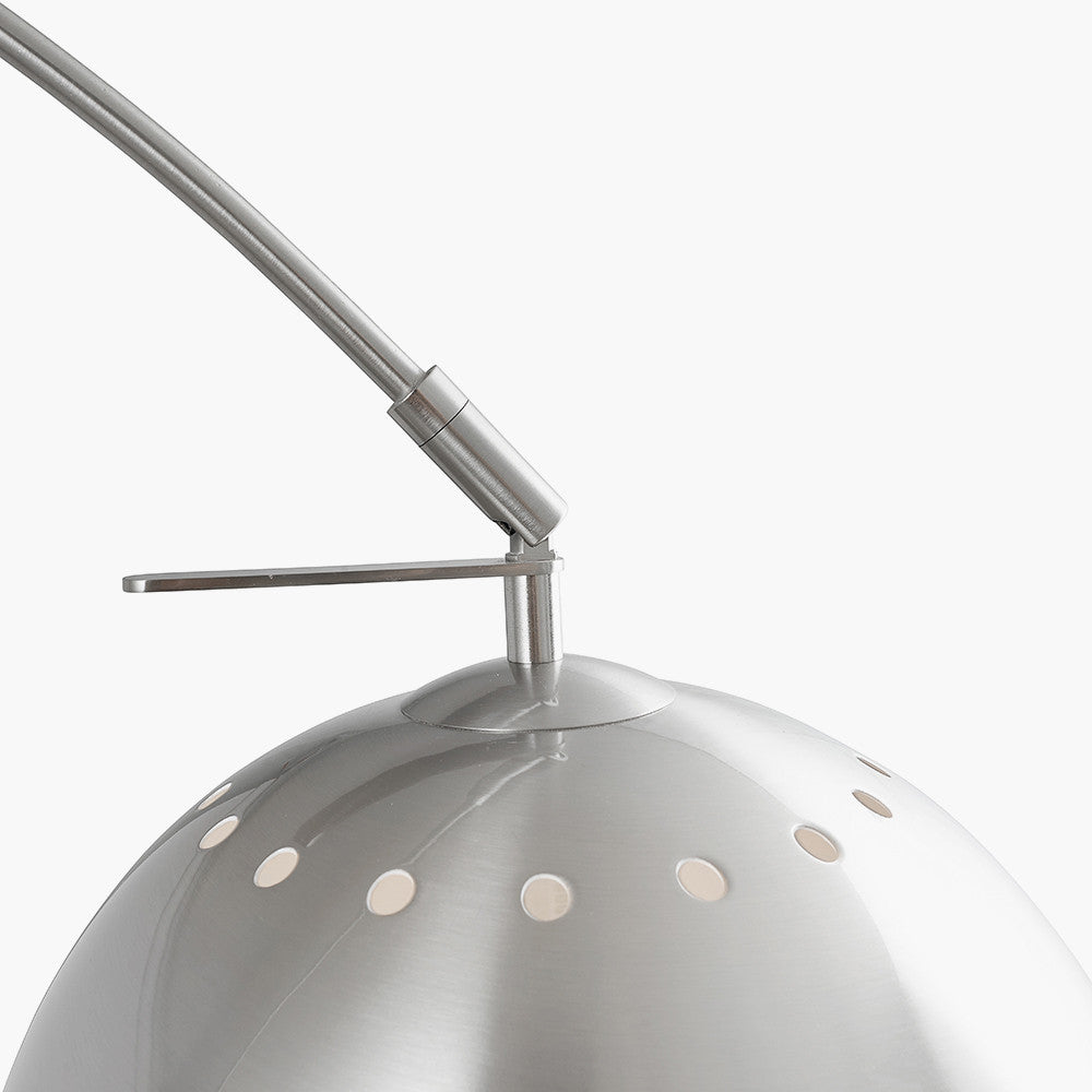 Modern Brushed Silver Floor Lamp – Arched Design with Marble Base