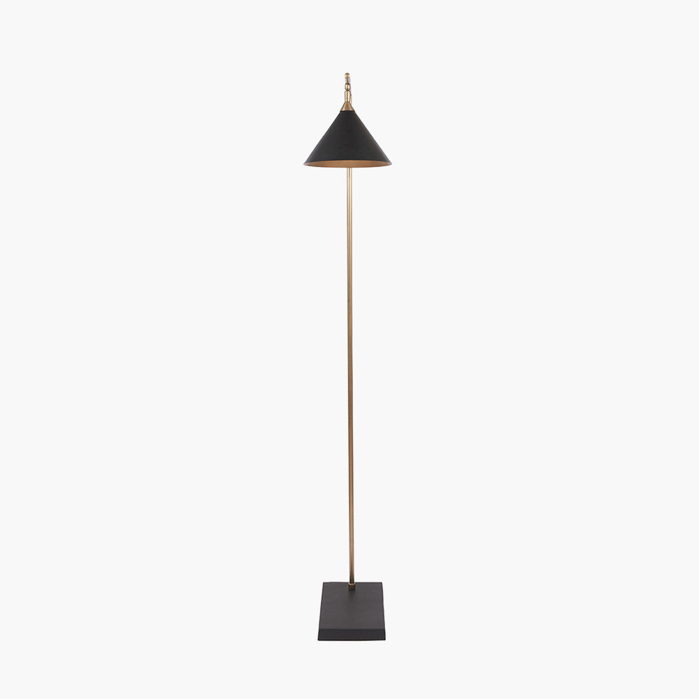 Sophisticated Matt Black & Antique Brass Floor Lamp – Modern Metal Design