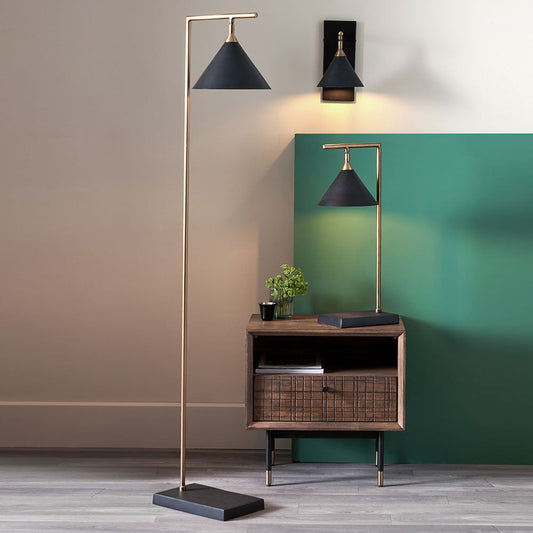 Sophisticated Matt Black & Antique Brass Floor Lamp – Modern Metal Design  