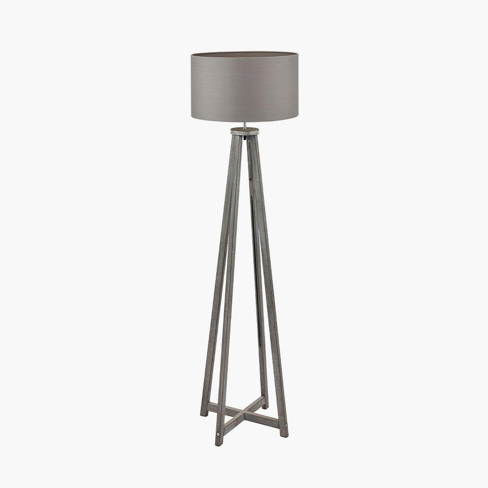 Modern Grey Wash Wooden Tripod Floor Lamp Base – Contemporary Style