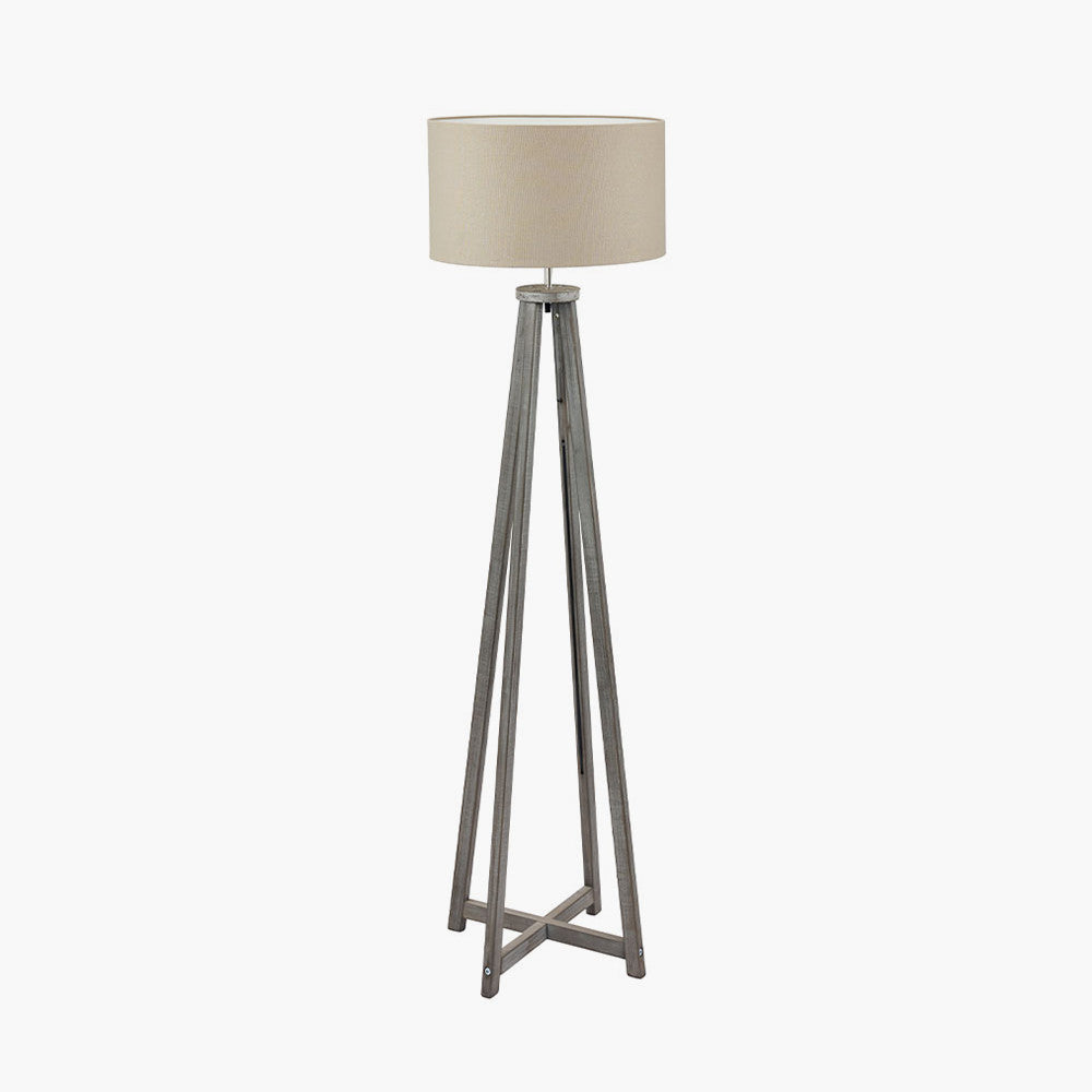 Modern Grey Wash Wooden Tripod Floor Lamp Base – Contemporary Style