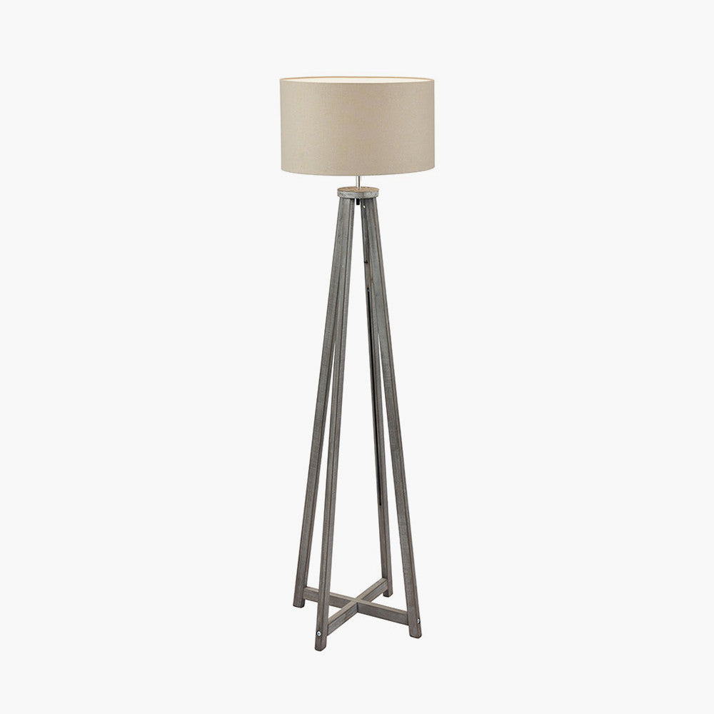 Modern Grey Wash Wooden Tripod Floor Lamp Base – Contemporary Style