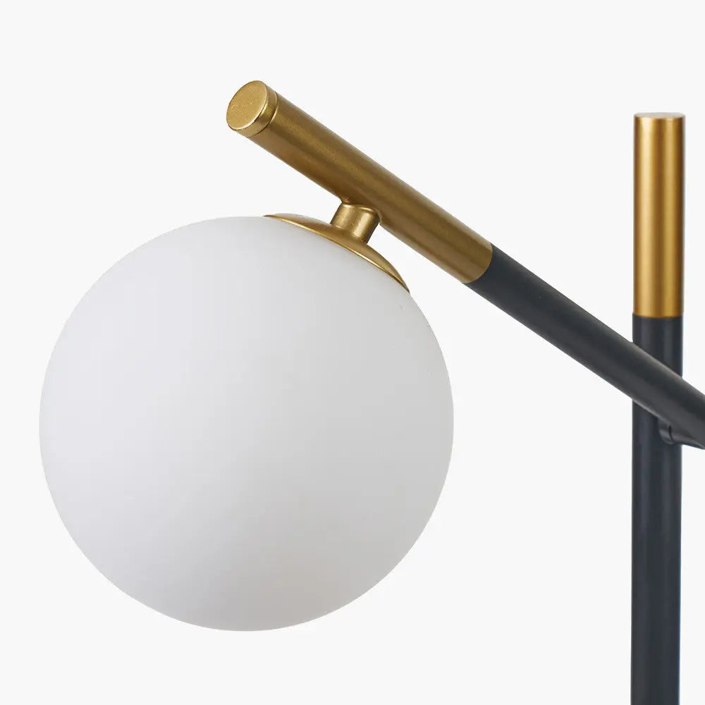 Contemporary Black & Gold Floor Lamp – Sleek Design with Frosted Globe Shade