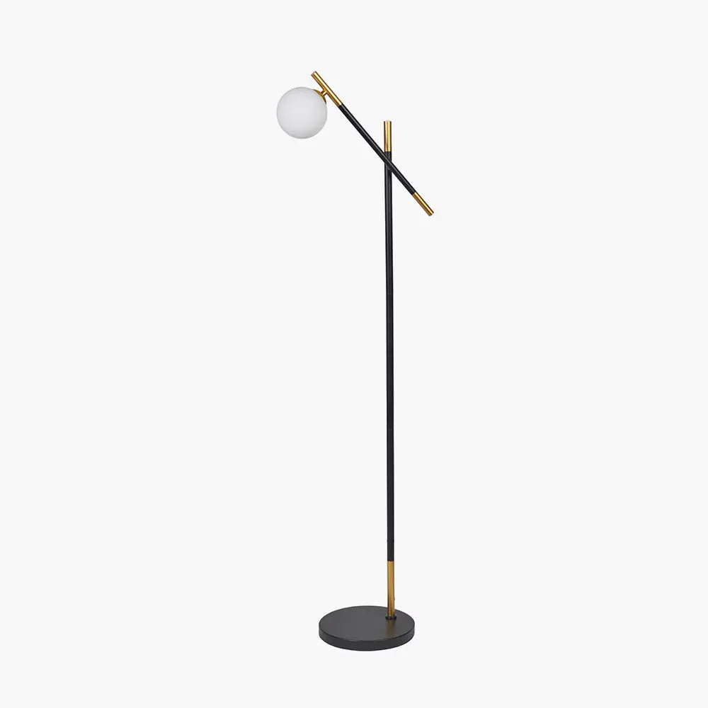 Contemporary Black & Gold Floor Lamp – Sleek Design with Frosted Globe Shade  