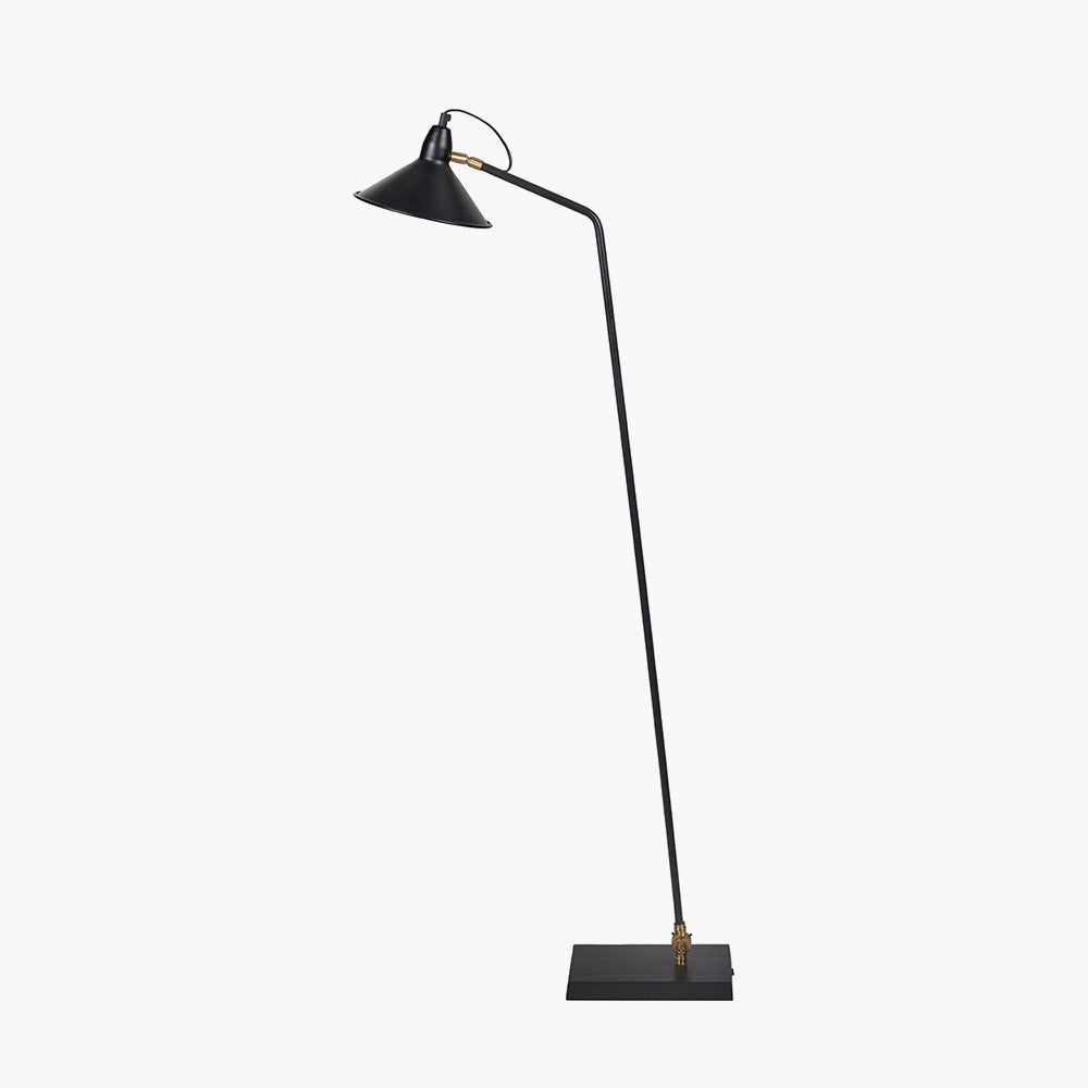 Modern Matt Black Floor Lamp – Angled Design with Brass Accent