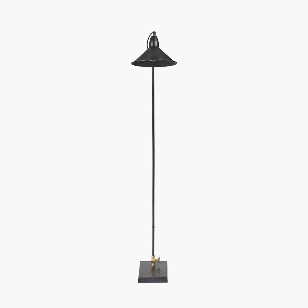 Modern Matt Black Floor Lamp – Angled Design with Brass Accent
