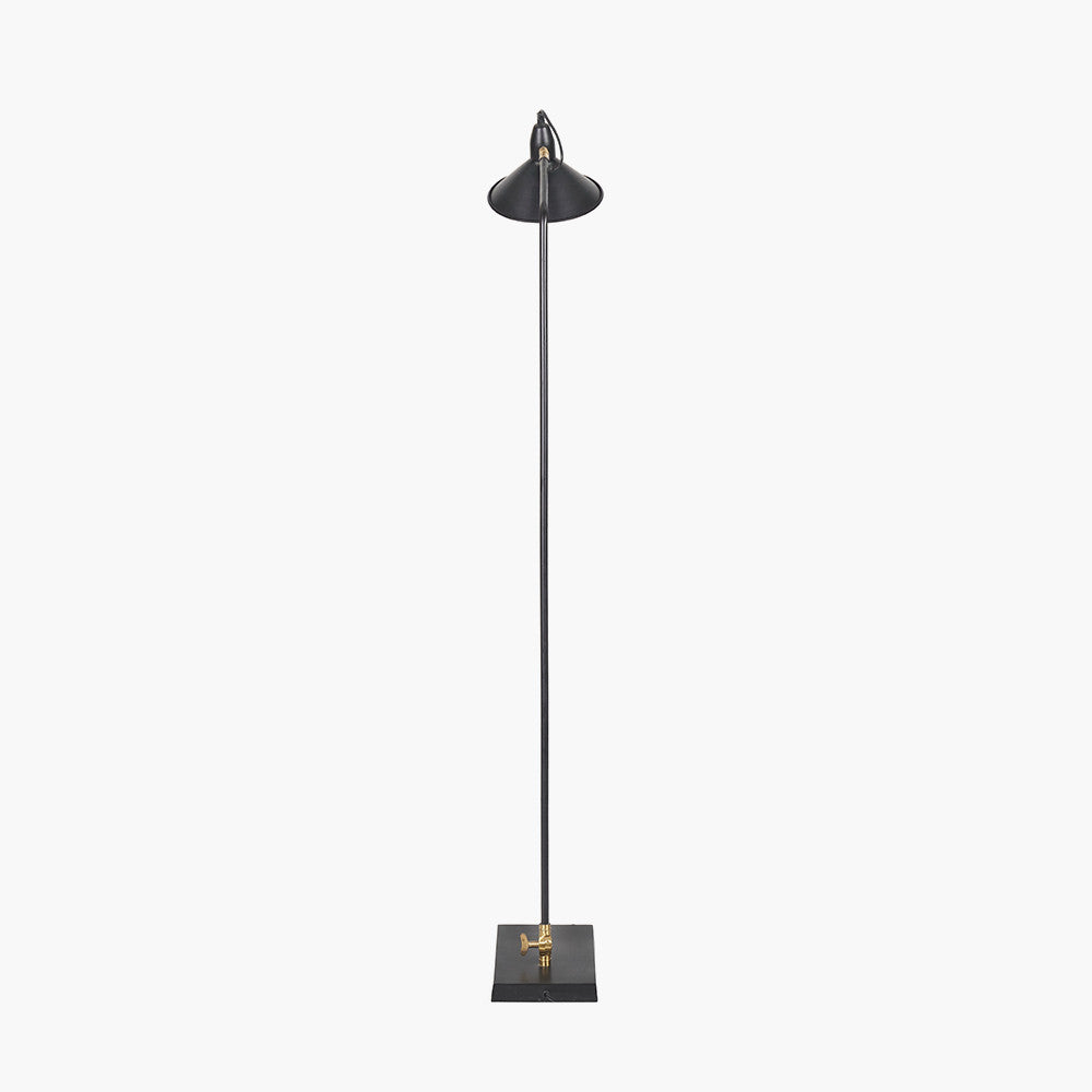 Modern Matt Black Floor Lamp – Angled Design with Brass Accent