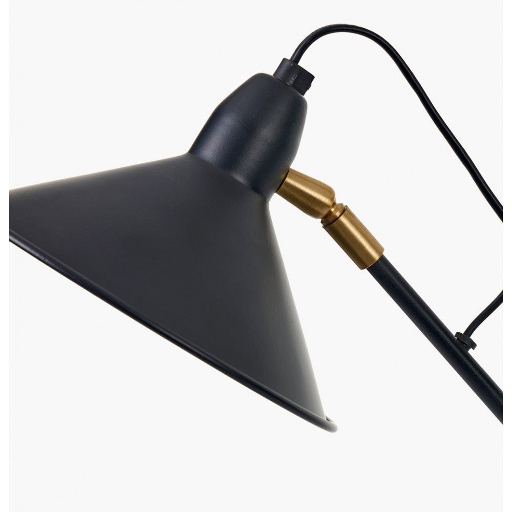 Modern Matt Black Floor Lamp – Angled Design with Brass Accent