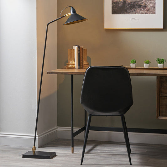 Modern Matt Black Floor Lamp – Angled Design with Brass Accent  