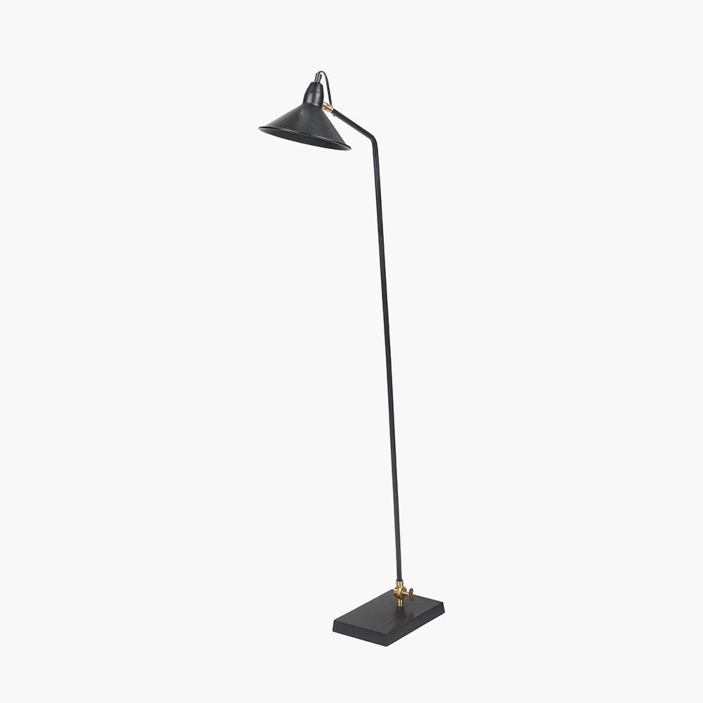 Modern Matt Black Floor Lamp – Angled Design with Brass Accent  