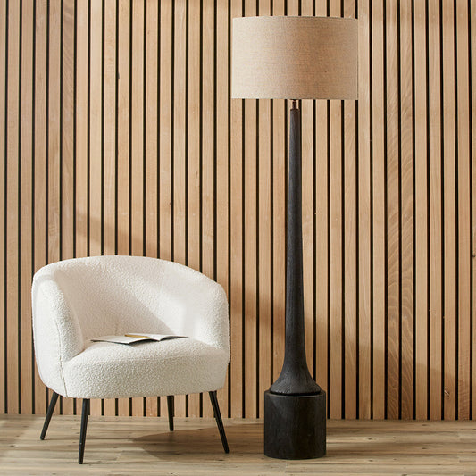 Contemporary Black Wooden Floor Lamp – Minimalist Design & Neutral Shade  
