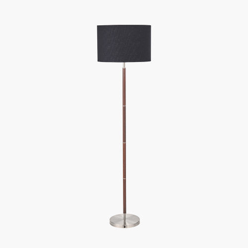 Traditional Dark Wood & Silver Floor Lamp with Black Cotton Shade