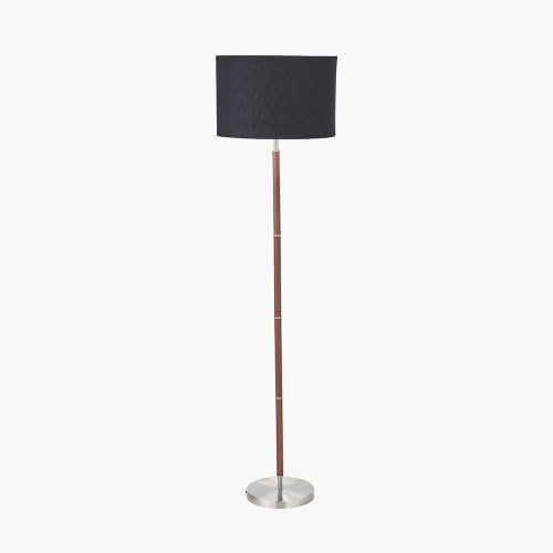 Traditional Dark Wood & Silver Floor Lamp with Black Cotton Shade