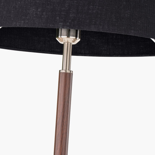 Traditional Dark Wood & Silver Floor Lamp with Black Cotton Shade