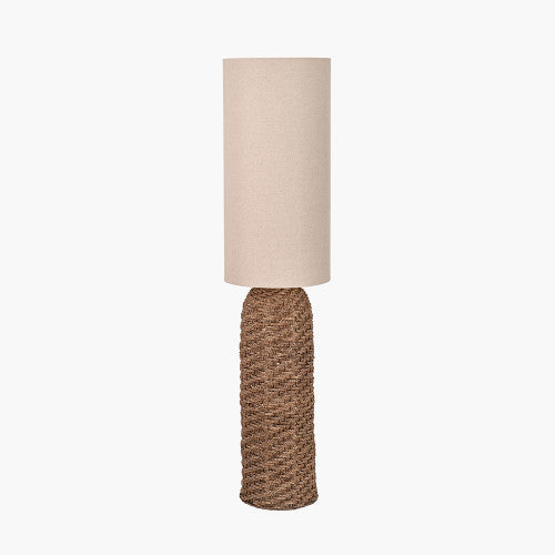Natural Woven Seagrass Floor Lamp with Tall Cream Linen Shade