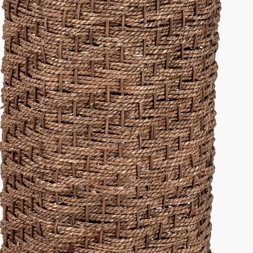 Natural Woven Seagrass Floor Lamp with Tall Cream Linen Shade