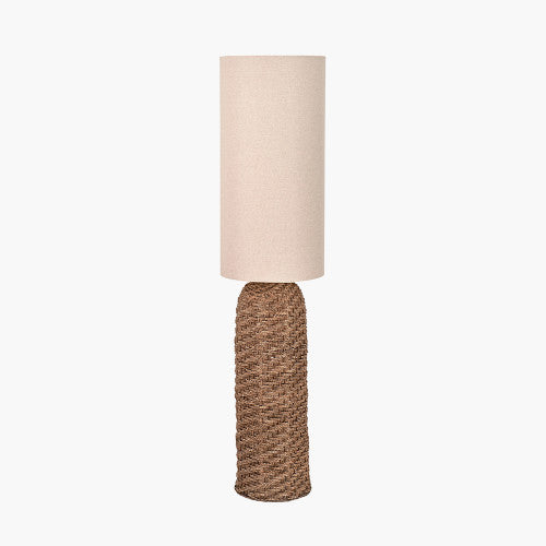 Natural Woven Seagrass Floor Lamp with Tall Cream Linen Shade