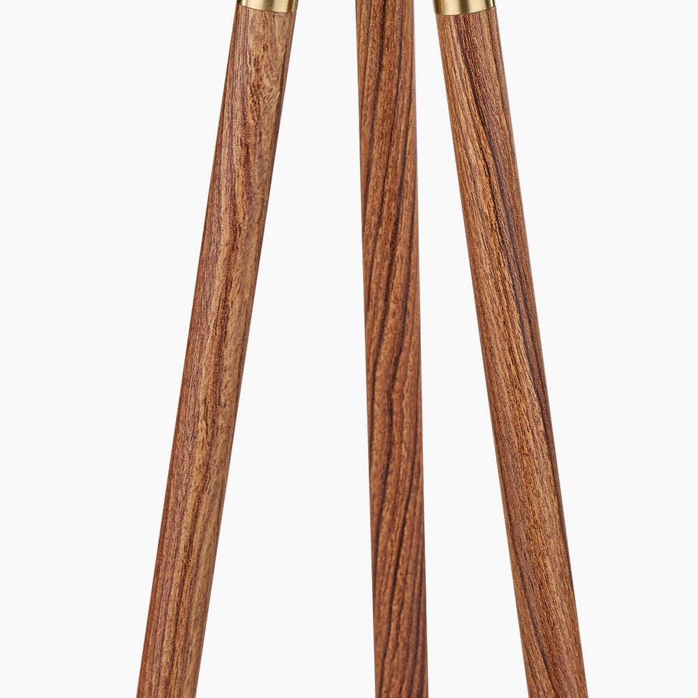Traditional Dark Wood & Gold Tripod Floor Lamp with Natural Fabric Shade