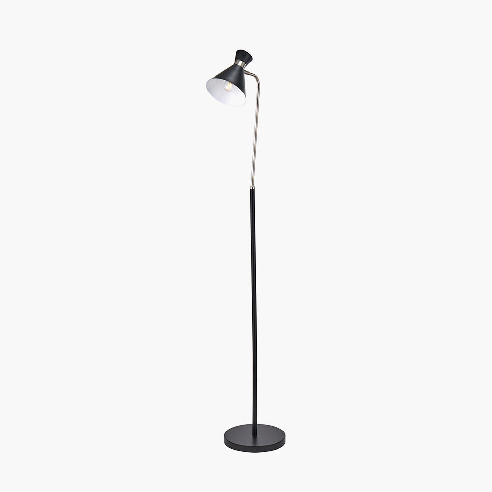 Sleek Black & Brushed Silver Floor Lamp – Adjustable Head