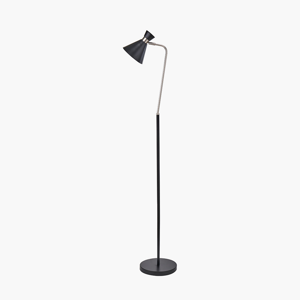 Sleek Black & Brushed Silver Floor Lamp – Adjustable Head