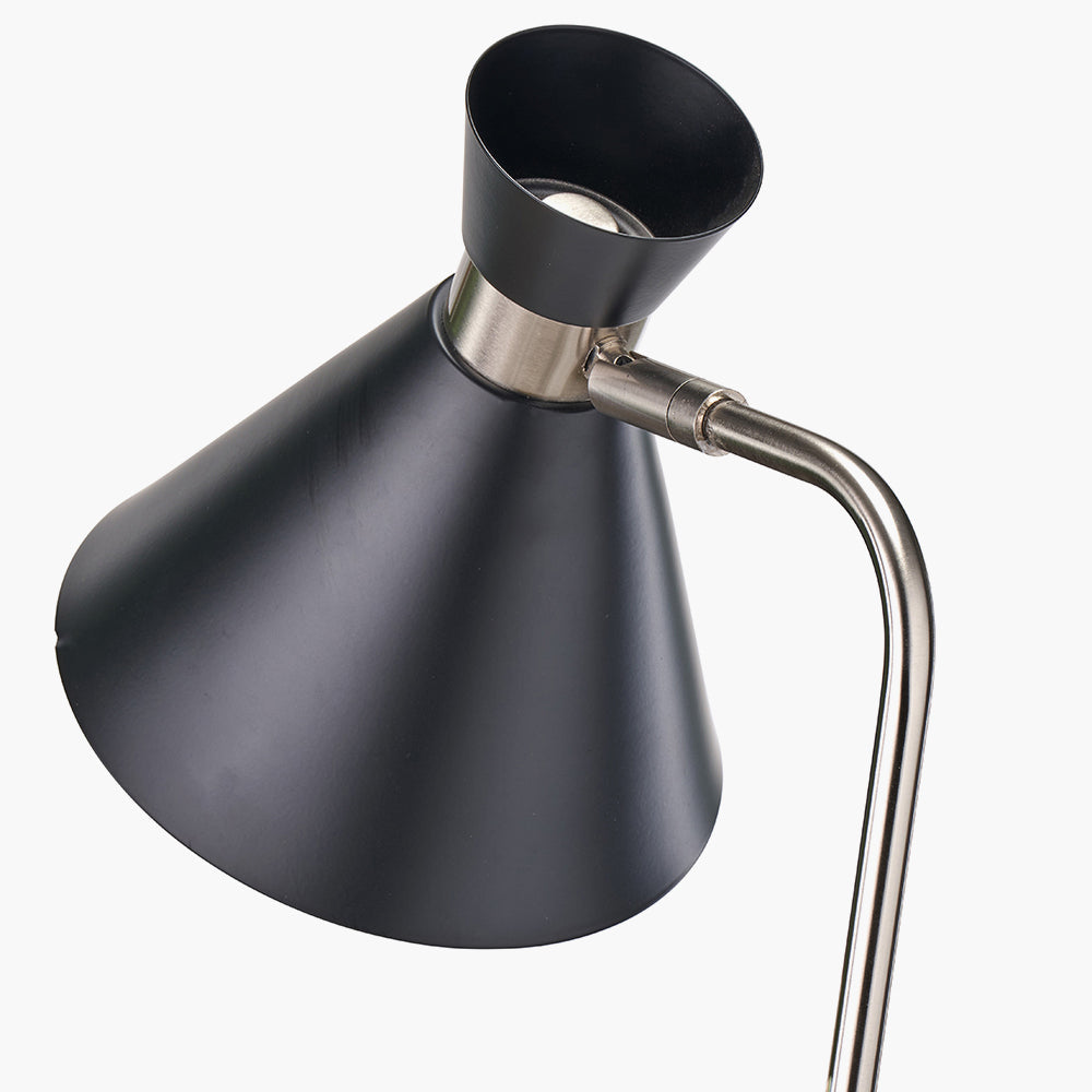 Sleek Black & Brushed Silver Floor Lamp – Adjustable Head