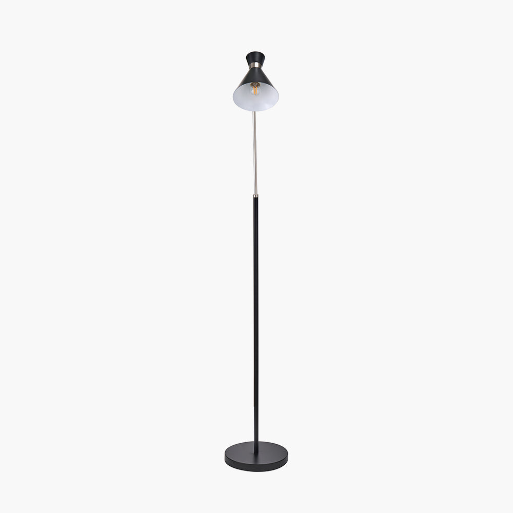 Sleek Black & Brushed Silver Floor Lamp – Adjustable Head  