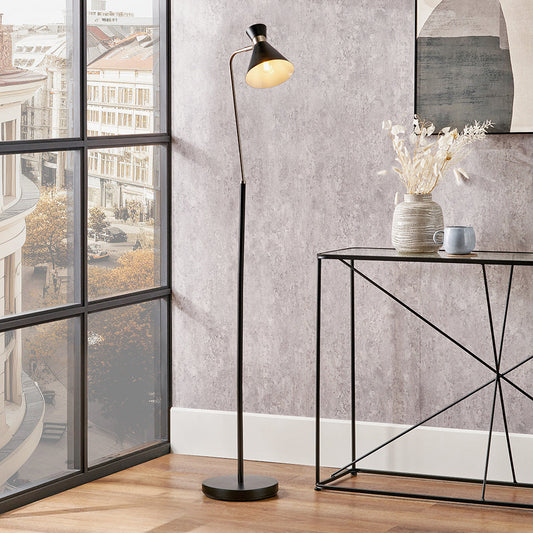 Sleek Black & Brushed Silver Floor Lamp – Adjustable Head  