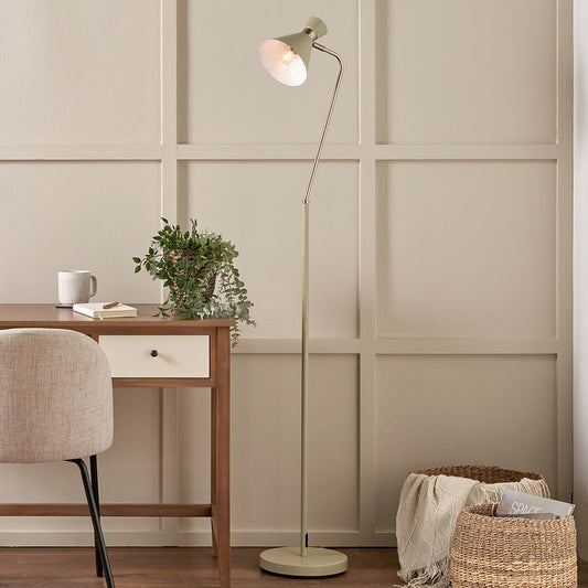 Modern Sage Green Floor Lamp – Brushed Silver Accents & Adjustable Head  