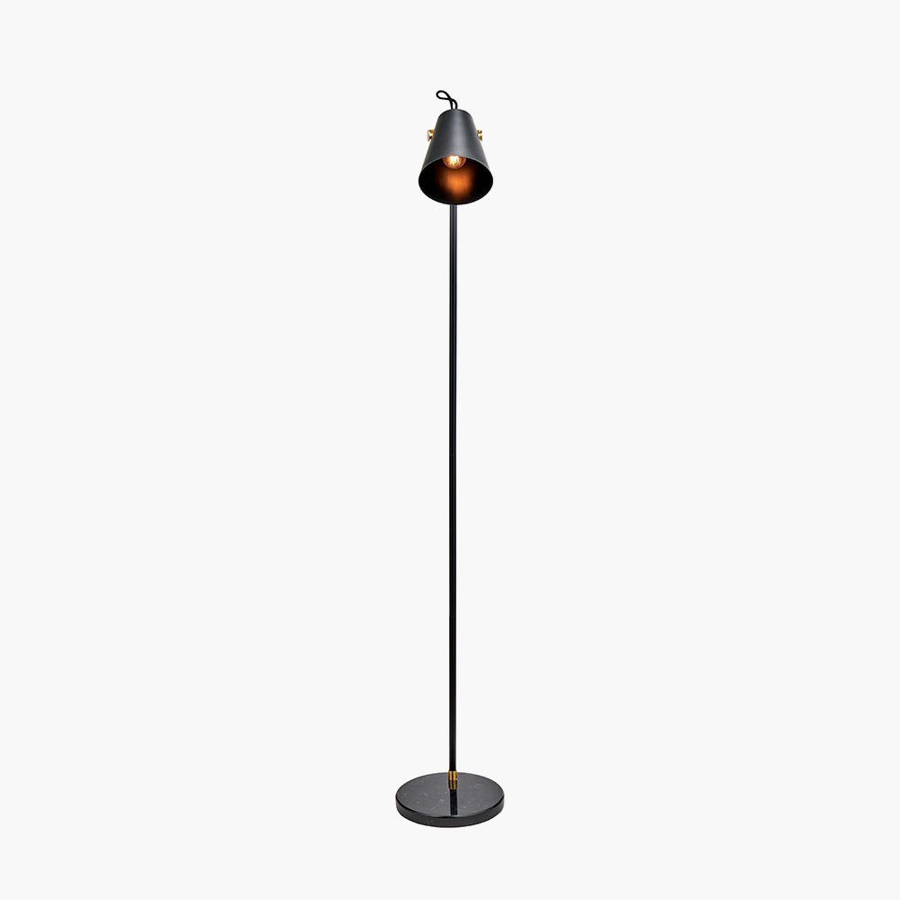 Modern Black Metal & Brushed Brass Floor Lamp with Marble Base
