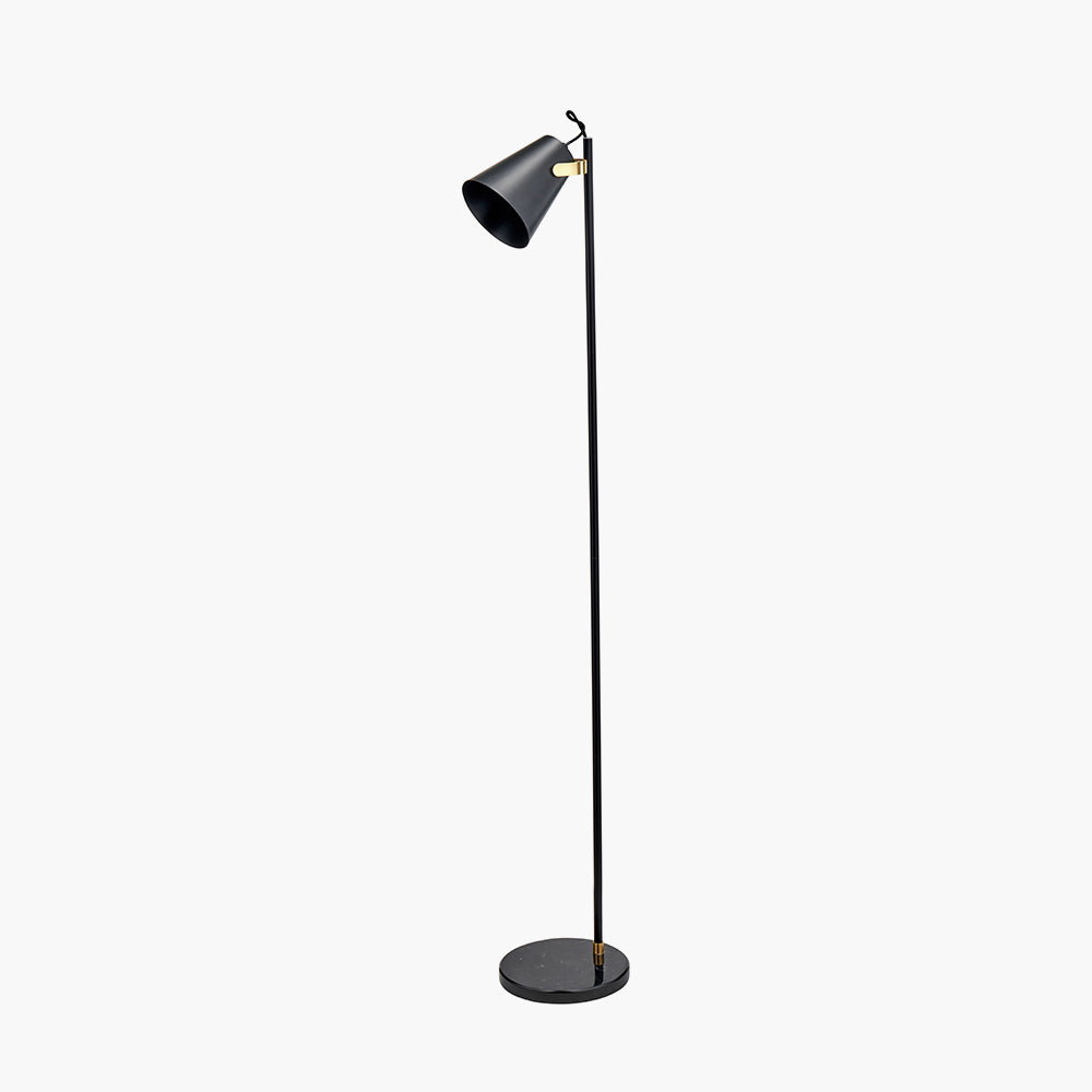 Modern Black Metal & Brushed Brass Floor Lamp with Marble Base