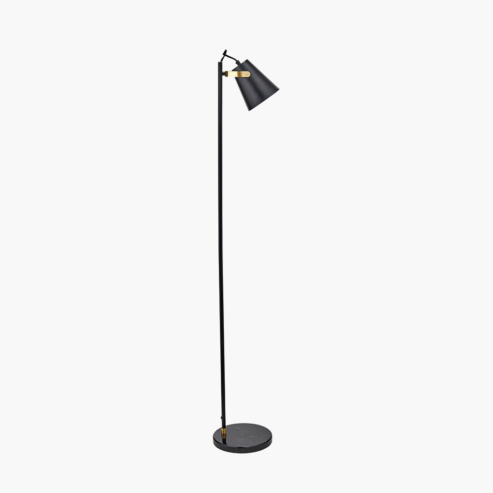 Modern Black Metal & Brushed Brass Floor Lamp with Marble Base