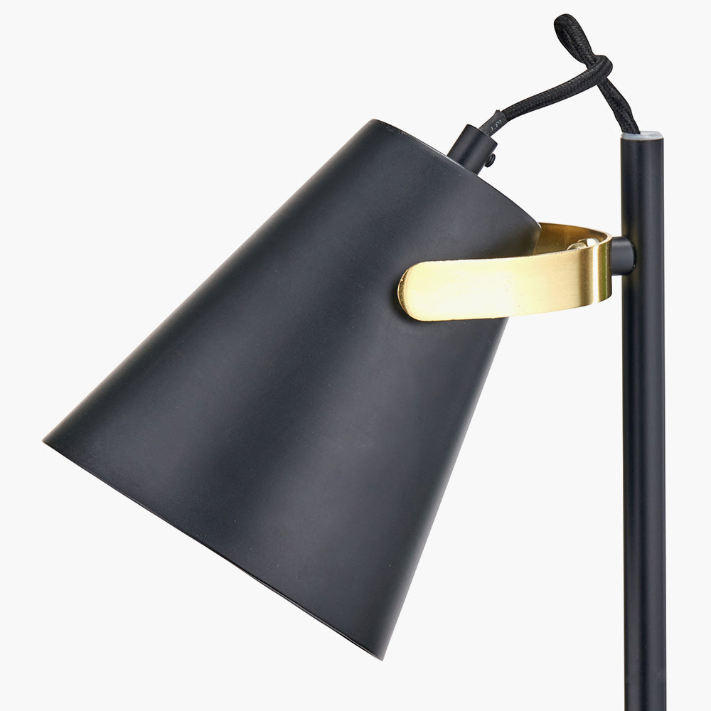 Modern Black Metal & Brushed Brass Floor Lamp with Marble Base